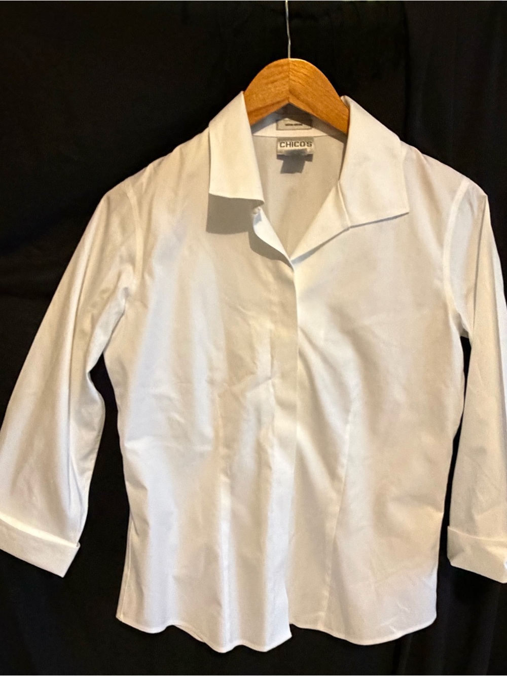 Chico's Classic White Hidden-Placket Button Blouse
